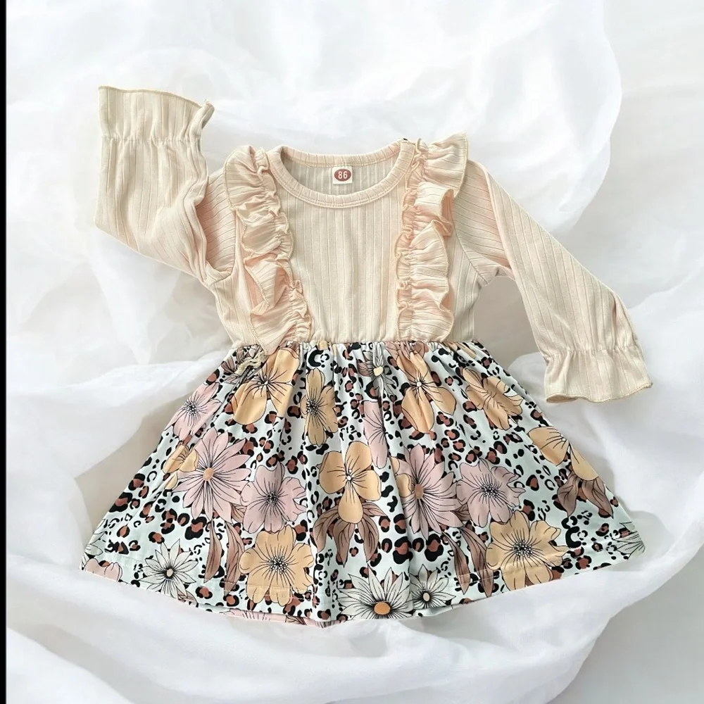 Floral Ruffle Kids Dress - Cream and Pink